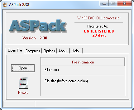 Основное окно программы ASPack