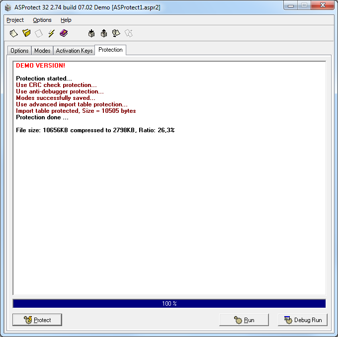 Защита программы с помощью ASProtect 32 завершена