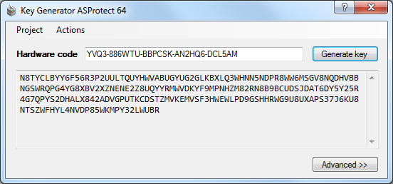 Ключ активации сгенерированный с помощью генератора KeyGeneratorASProtect64.exe