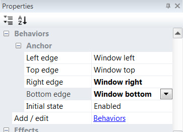 Выставляем значения свойствам поведения "Anchor"