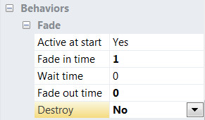 Выставьте значения свойств поведению Fade