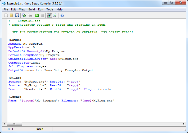 Стандартный редактор скрипта Inno Setup
