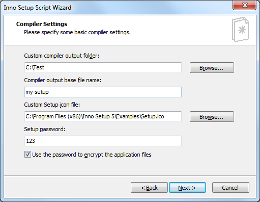 Шаг Compiler Settings мастера создания скрипта Inno Setup
