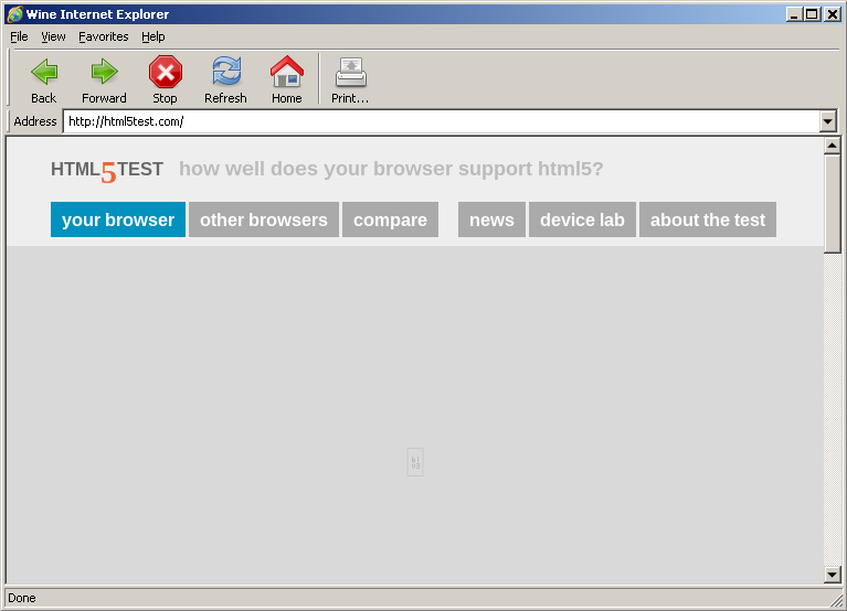 Проверка поддержки HTML5 браузером Wine Internet Explorer в ReactOS