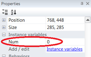 Переменная в Construct 2 на панели свойств