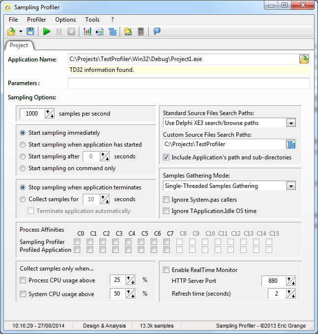 Настройка профайлера SamplingProfiler