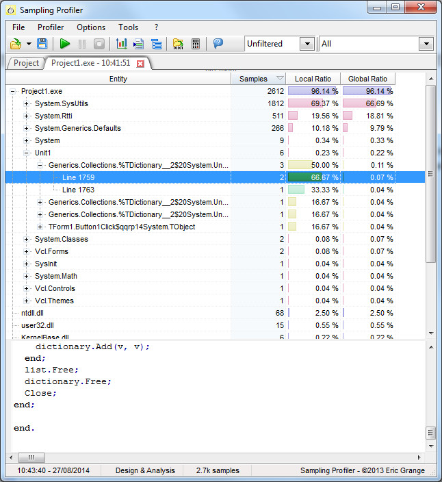 Результат работы профайлера SamplingProfiler