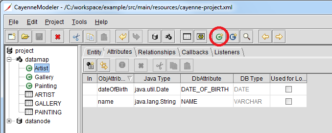 Создание классов для таблиц в Apache CayenneModeler