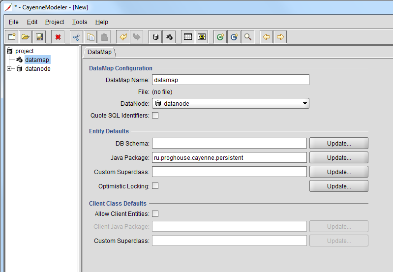 Настройка карты данных в Apache CayenneModeler