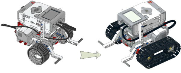 Приделываем гусеницы к приводной платформе EV3
