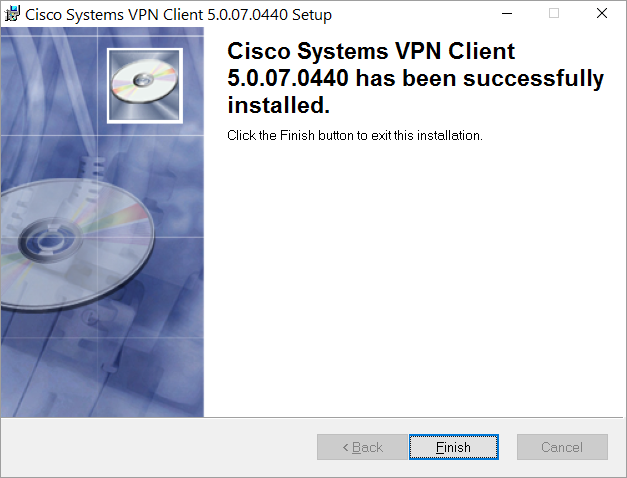 Успешная установка Cisco VPN Client на Wndows 10