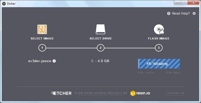 Проверка записанного образа диска на SD-карту в программе Etcher