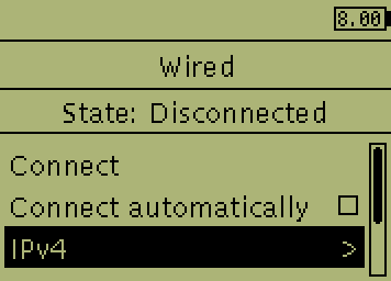 Выбор меню IPv4 в ev3dev