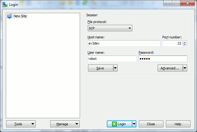 Настройка подключения программы WinSCP