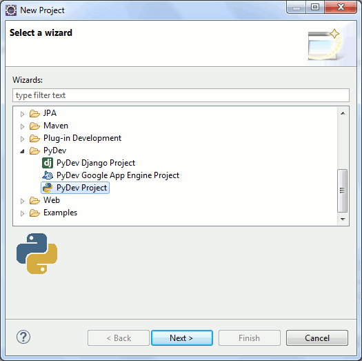 Создание нового проекта PyDev в Eclipse