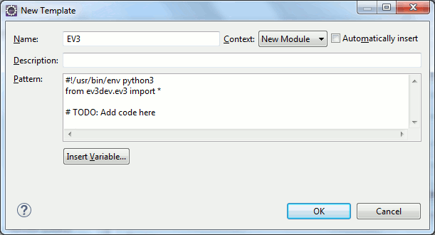 Свойства шаблона модуля Python в PyDev