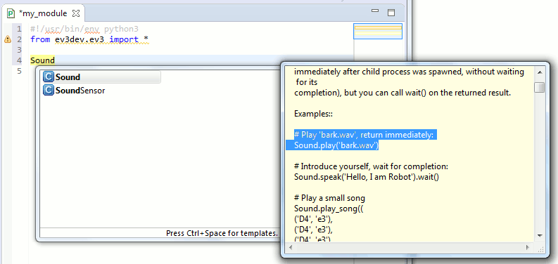 Просмотр подсказки для класса Python в Eclipse