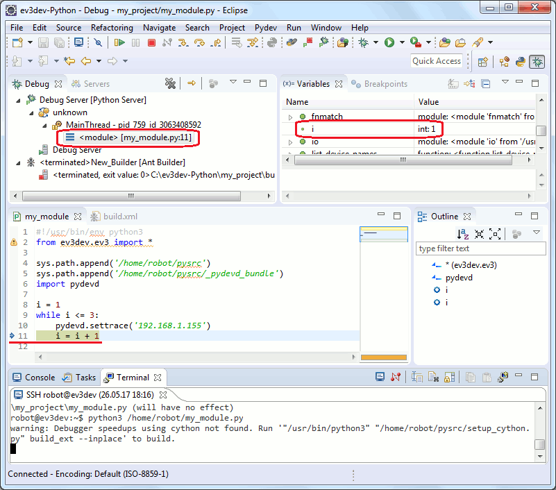 Отладка программы Python на далённой машине в Eclipse