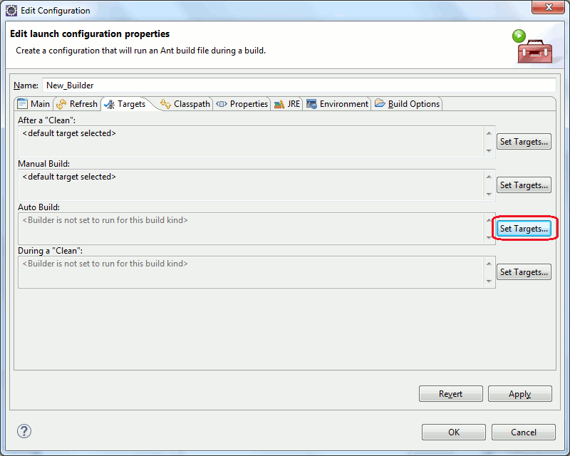 Выбор целей для автосборки в Eclipse