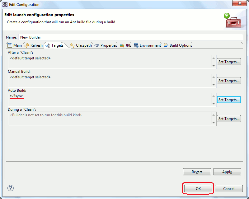 Добавленная цель Ant в Eclipse
