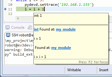 Отображения значения переменной программы Python в отладчике Eclipse