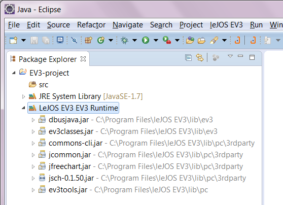 Пустой проект leJOS EV3 в Eclipse