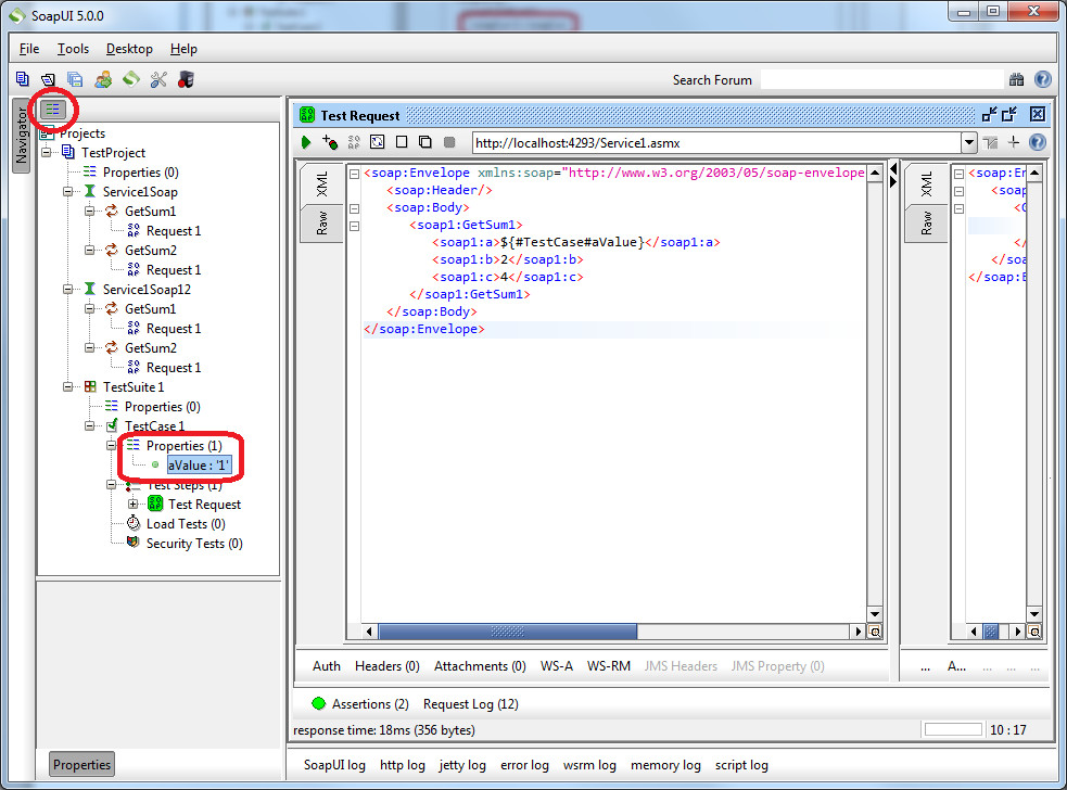Просмотр свойств в навигаторе SoapUI