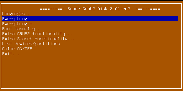 Меню Super Grub2 Disk