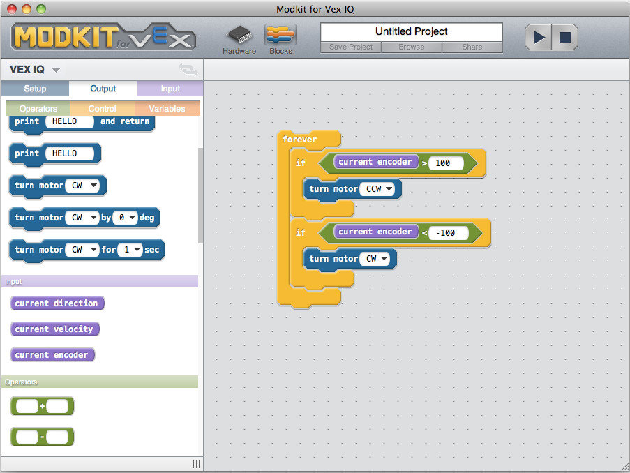 Программирование роботов VEX IQ с помощью Modkit